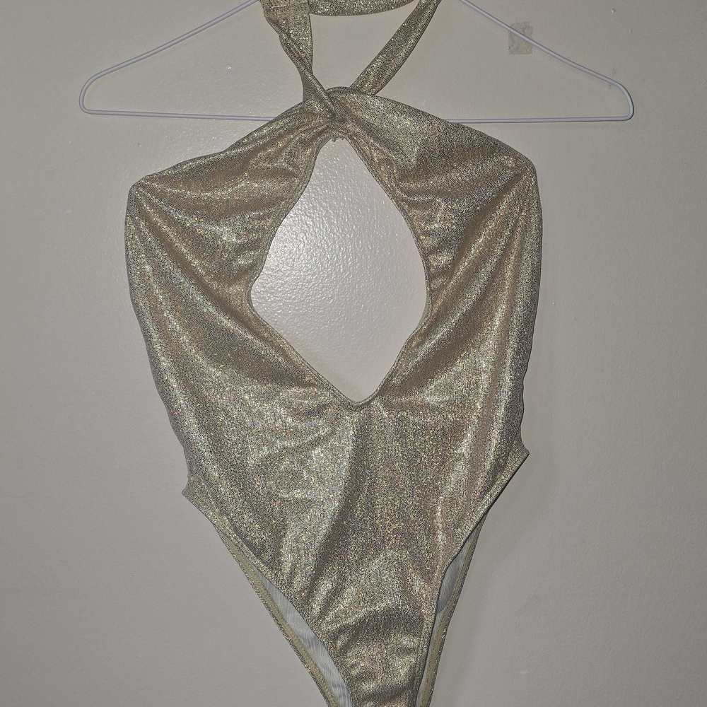 Gold Metallic Halter Swimsuit